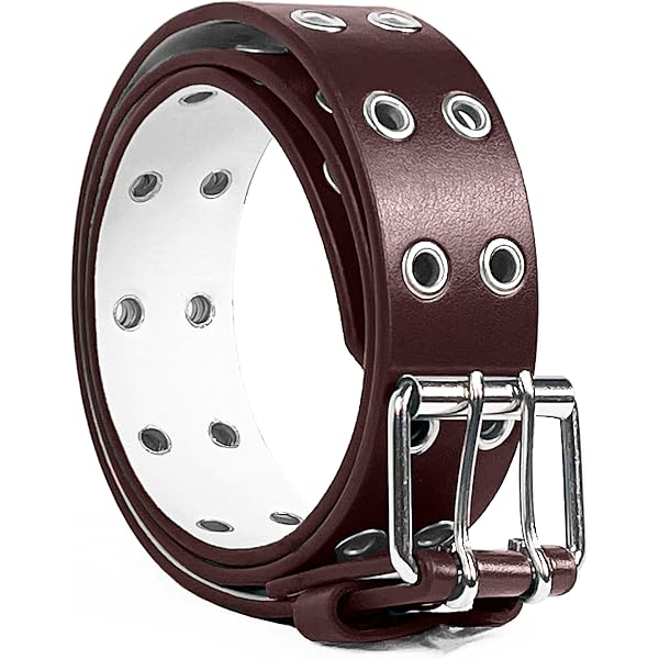 BKpearl 2 Pack Double Grommet PU Leather Punk Belt, 2 Hole Grommet